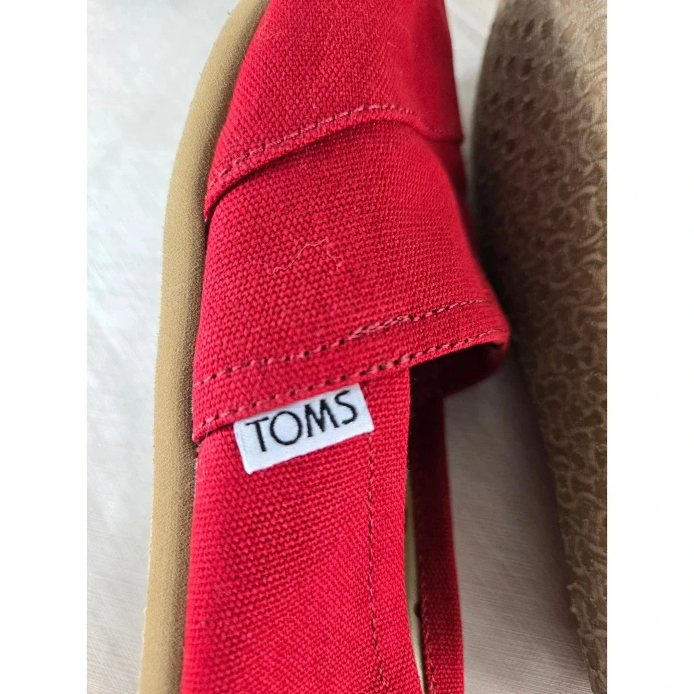 TOMS Alpargata Red Canvas Slip On Shoes Womens Size 7 1000380319-11 Flat Sneaker